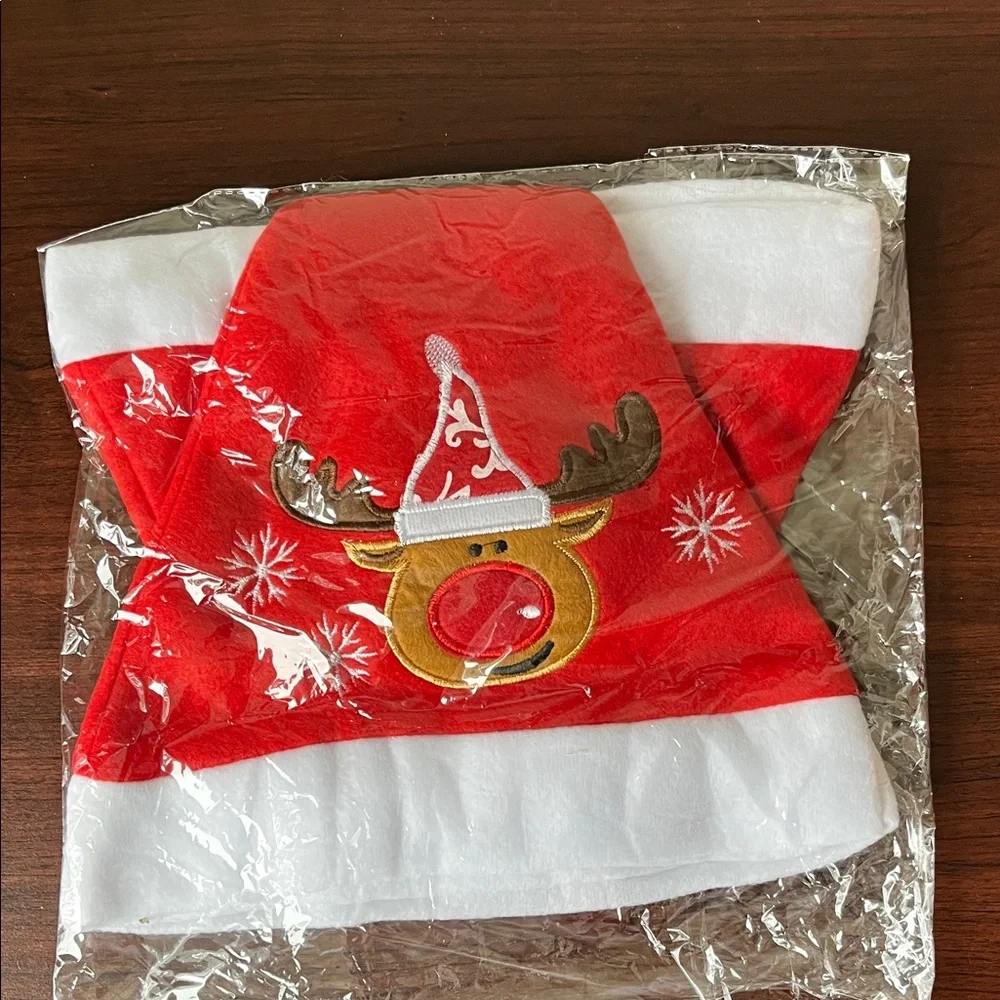 Festive Red and White Reindeer Santa Hat